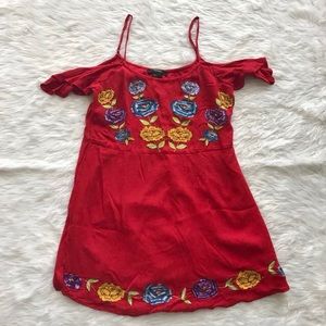 Red Mexican Floral Dress Size S 2-4
